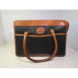 Vintage Dooney & Bourke Black Pebbled Leather Tote With Cognac Trim EUC